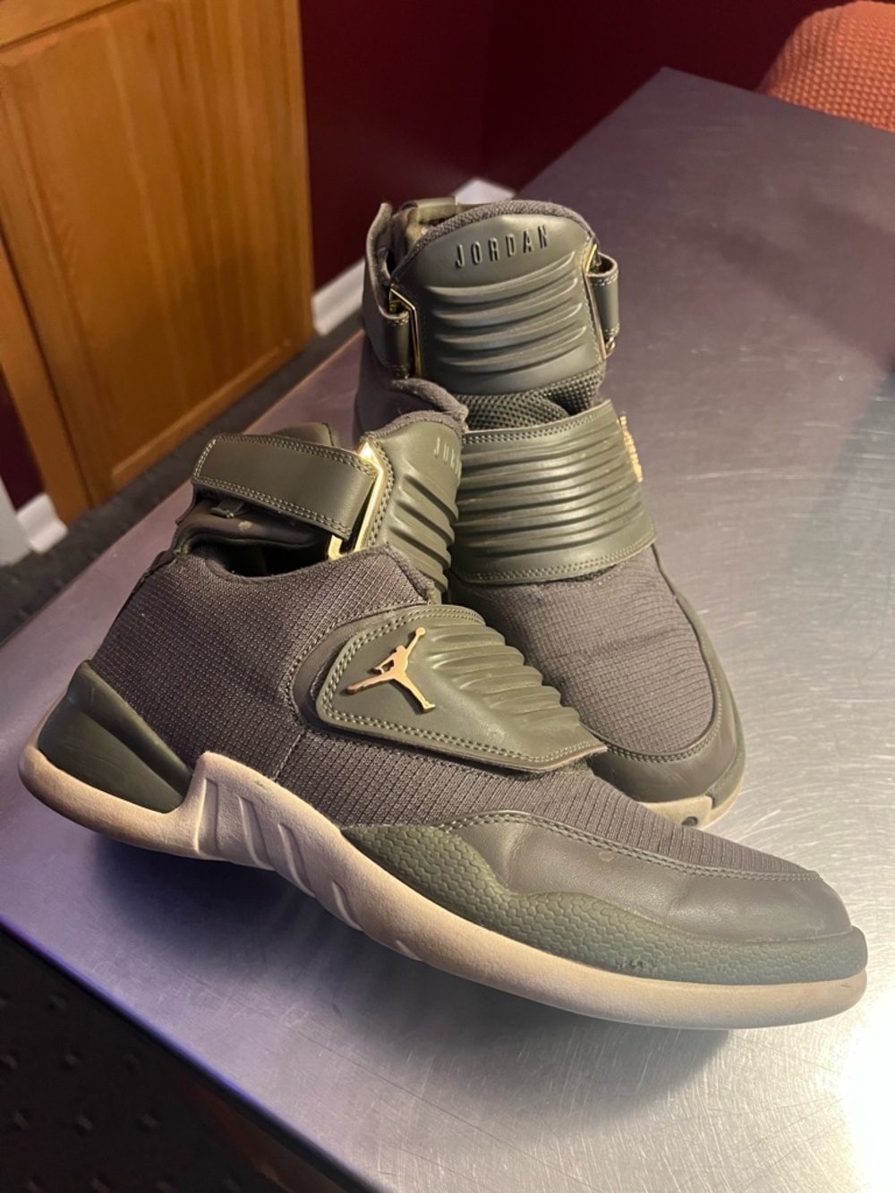 Nike Jordan Generation 23 Men’s Olive Green and Gold Mid-Top Strap Sneakers